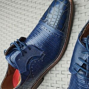 NEW WITH TAGS Stacy Adams  Size 13W  Blue Croc Lizard Pattern Men's Derbys Shoes